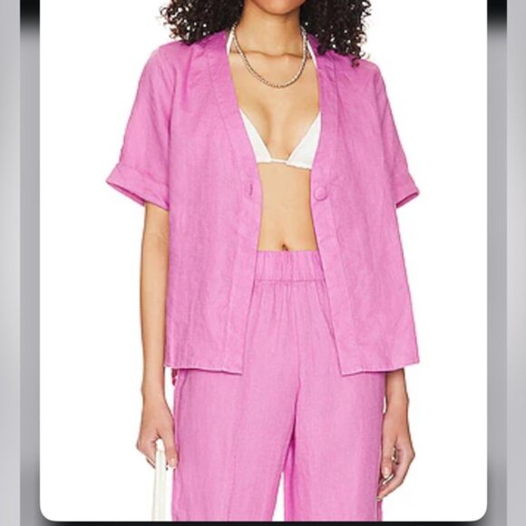 PQ x Revolve Women's Pink Sammy Button Up Shirt & Pants Set Size Small - Picture 2 of 11